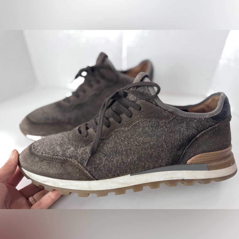Fabiano Ricci Sneakers Brown Knit Calf Suede Stretch Wool Shoes Mens Size 43 - Picture 5 of 12